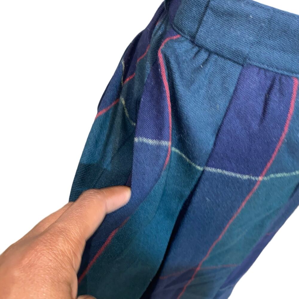 Vintage Basler Blue Tartan Plaid Wool Pleated Midi Skirt - Picture 3 of 8